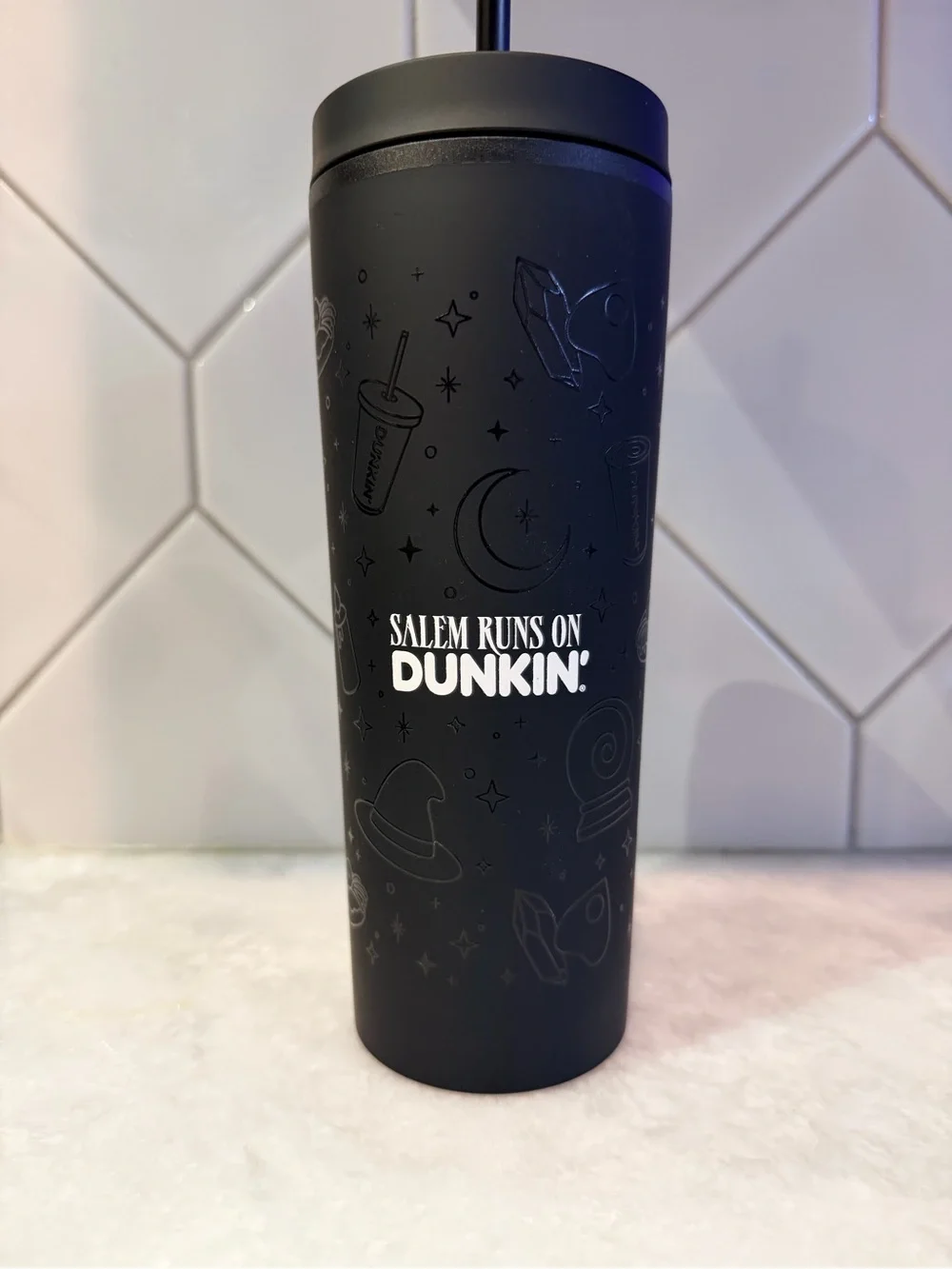 Salem Runs On Dunkin' Black Travel Tumbler